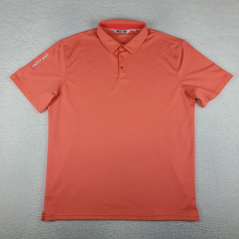 Black Clover Polo Shirt Mens 2XL XXL Orange Performance Golf Short Sleeve